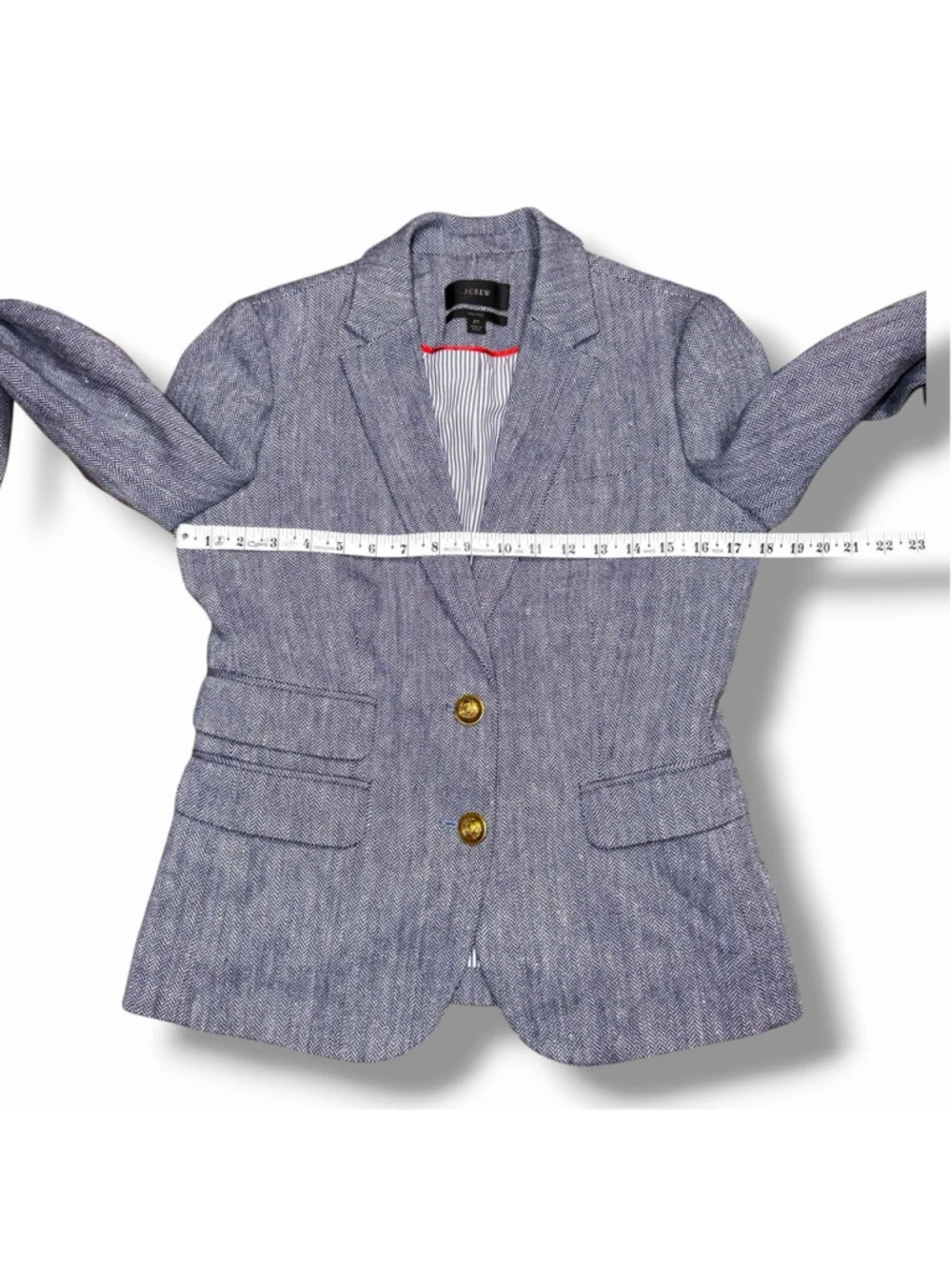 J.Crew Womens Blazer 2 TALL Blue Linen Dalton Herringbone Gold Button Tweed EUC
